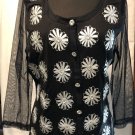 NWT Berer Black Silver Embellished Sweater Top Sheer Sleeves Stretch Event Sz L NWT Berer Black Silver Embellished Sweater Top Sheer Sleeves Stretch Event Sz L
