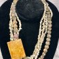 Large Square Medallion Multi Strand Jasper Statement Necklace Custom Made 18"