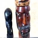 Vintage African Ebony Wood Head Genuine Besmo Hand Carved Brown Warrior Lot 2