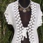 Cache White Silver Metallic Peek A Crochet Vest Top New S/M Stretch $128 NWT
