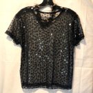 Cache Black Sheer Peek A Boo Mesh Sequin Encrusted Top Stretch Sz S/M Event Club Cache Black Sheer Peek A Boo Mesh Sequin Encrusted Top Stretch Sz S/M Event Club