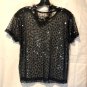 Cache Black Sheer Peek A Boo Mesh Sequin Encrusted Top Stretch Sz S/M Event Club