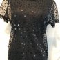 Cache Black Sheer Peek A Boo Mesh Sequin Encrusted Top Stretch Sz S/M Event Club