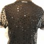 Cache Black Sheer Peek A Boo Mesh Sequin Encrusted Top Stretch Sz S/M Event Club