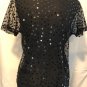 Cache Black Sheer Peek A Boo Mesh Sequin Encrusted Top Stretch Sz S/M Event Club