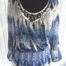 Cache Embellished Peasant Boho Chic Top New SPLIT Sleeve Elastic Waist $138 NWT