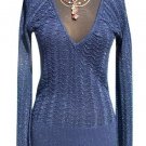 Cache Luxe Navy Metallic Peek A Boo Top New XS/S Peek A Boo Scallops $148 NWT