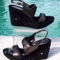 Donald Pliner Metallic Leather Platform Wedge Shoe Suede Embroidery $275 NIB