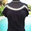 Cache Stretch Peek A Boo Shoulders Top New S/M Elaborate Ruched $98 Embellished