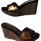 Donald Pliner Metallic Leather Platform Wedge Shoe Velvet Embroidery $250 NIB