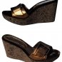 Donald Pliner Metallic Leather Platform Wedge Shoe Velvet Embroidery $250 NIB