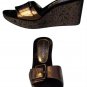 Donald Pliner Metallic Leather Platform Wedge Shoe Velvet Embroidery $250 NIB