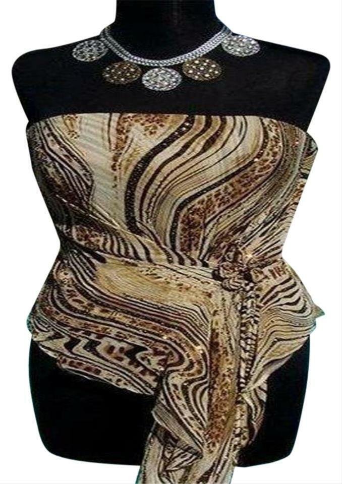 Cache Silk Embellished Hankey Hem Bustier Top New 2/4/6 Animal Print XS/S $168