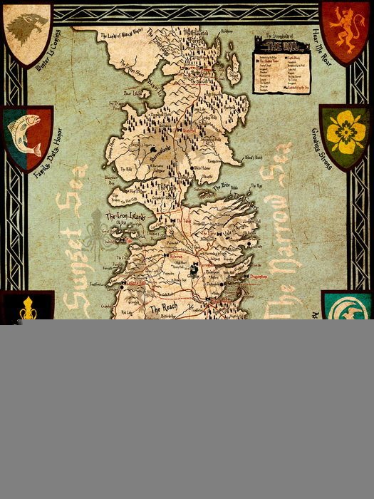 Seven Kingdoms Of Westeros Map Game Of Thrones 24x18 Print Poster