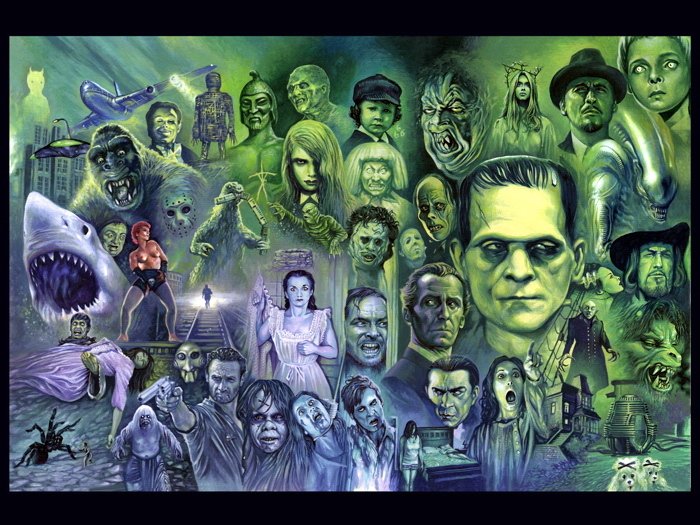 Classic Retro Horror Movies Characters Painting Art 16x12 Print POSTER