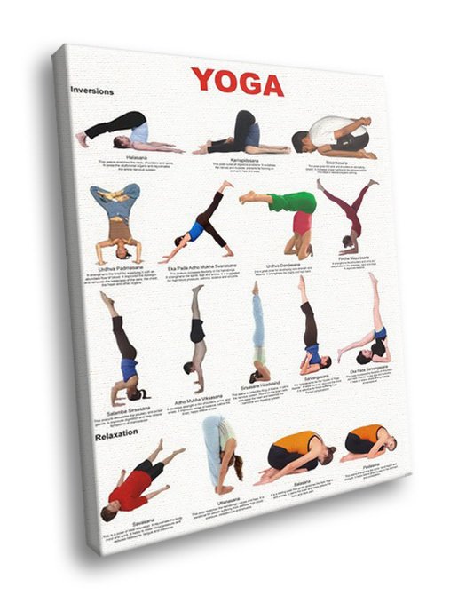 Yoga Chart Inversions Relaxation Positions Asana 30x20 Framed Canvas ...