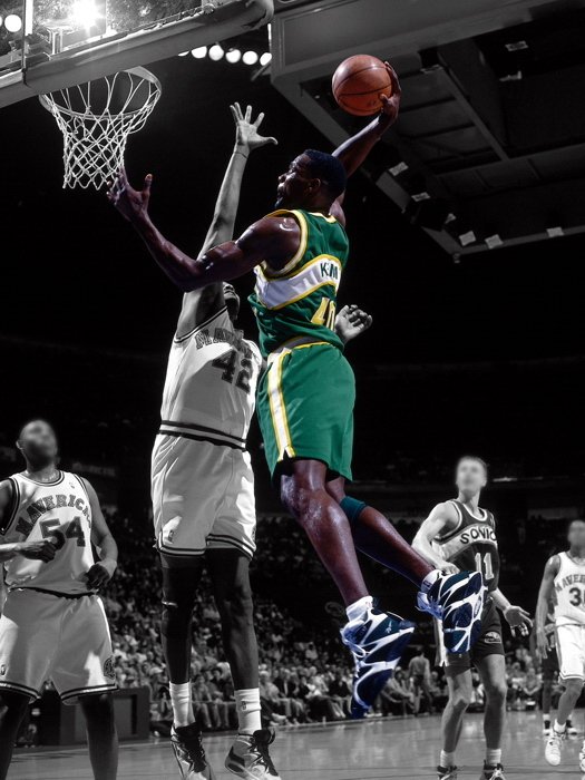 Shawn Kemp Dunk Seattle SuperSonics Retro BW Art 24x18 Wall Print POSTER