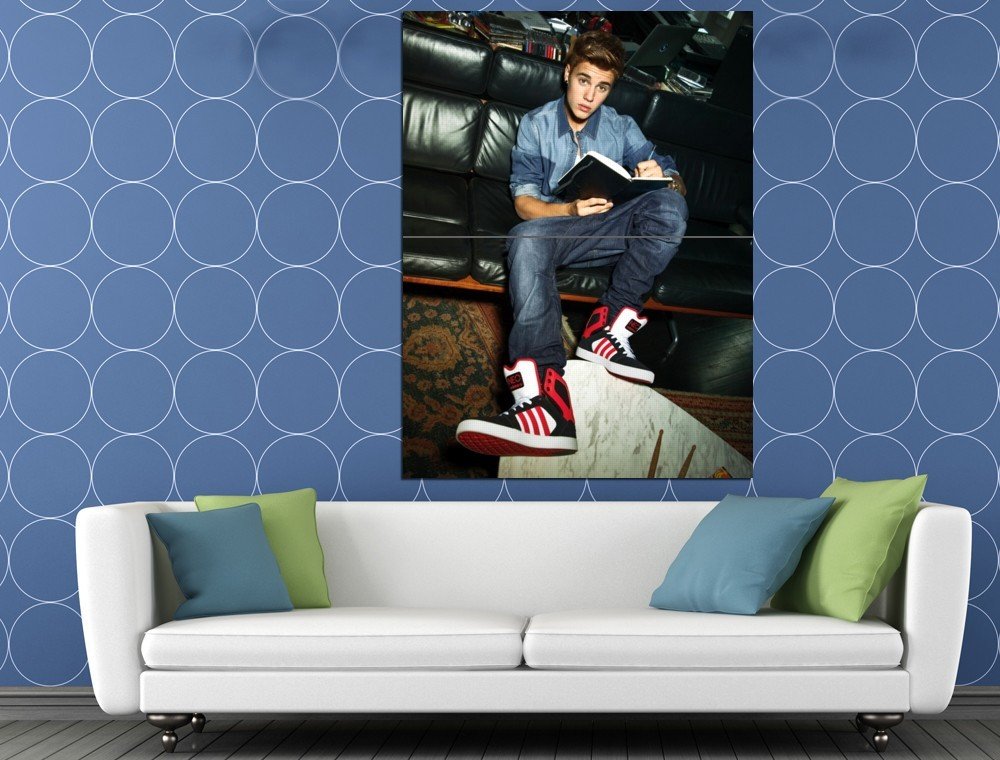 Justin Bieber Book Sneakers Sofa Handsome Music Singer HUGE 48x36 Print