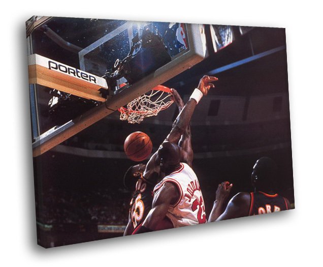 Michael Jordan Dunk Dikembe Mutombo Retro 30x20 Framed Canvas Print