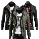 New Men's Military Style Fit Slim Stand Collar Coat Jacket Zip Button Overcoat