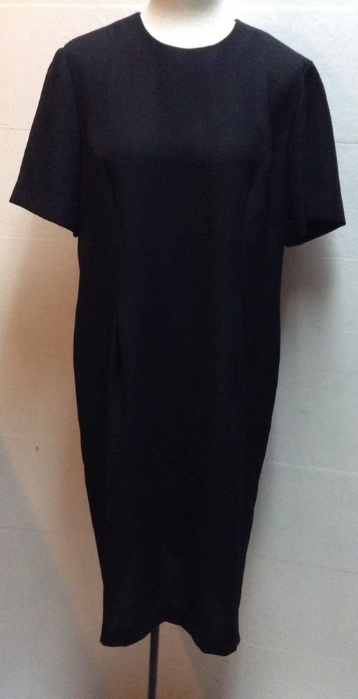 Leslie Fay Black Dress Petite 14 Short Sleeve Made in USA