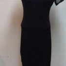 Womens Solid Black Bodycon Stretch Dress Sheer Semi Low Cut Mesh Sheer Sz L NEW