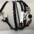 Black Leather Bracelet Bangle Braided Metal Love