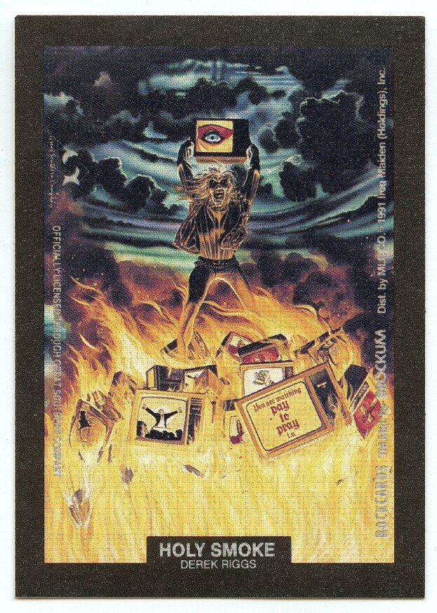 Holy Smoke Derek Riggs sticker insert Brockum RockCards 1991