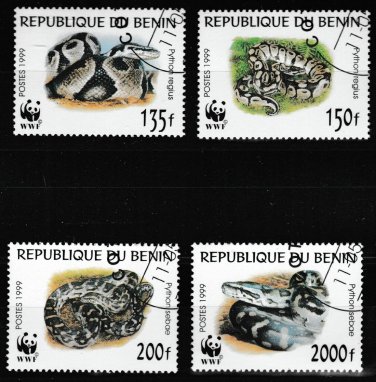 Snakes Ball Python set of 4 cto stamps 1999 Benin #1086a-d