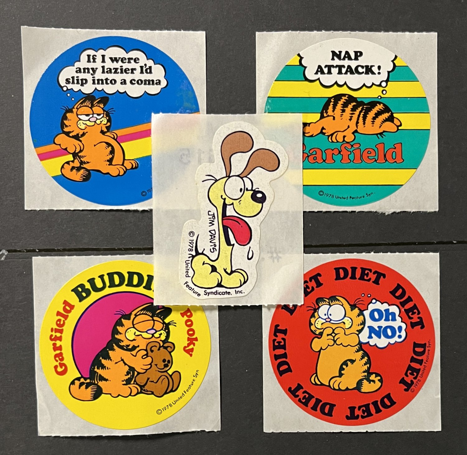 5 Garfield 1978 Vintage Stickers Odie Pooky