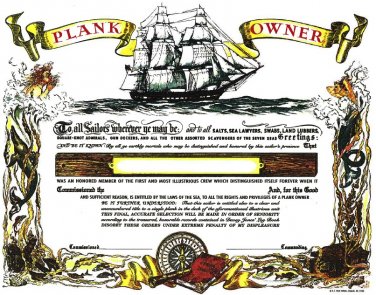 Plank Owner Certificate unused mint, from the US Naval Institute