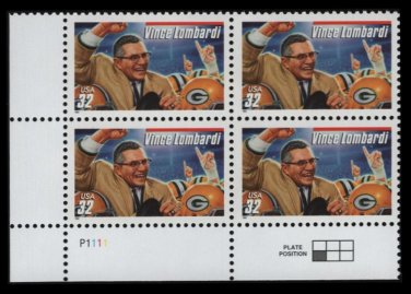 Vince Lombardi Packers Coach 1997 USA #3147 Plate Block LL