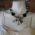 Black Flower Stone Statement Necklace
