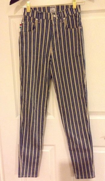 NWOT Vintage Moschino Jeans Sz27 Striped High Waisted Skinny Jeans blue ...