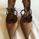 Giuseppe Zanotti Sz 6.5 Brown Jeweled Ankle Strap Satin High Heel pointed Pumps
