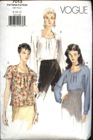Vogue Sewing Pattern 7013 V7013 Misses Size 8-12 Easy Pullover Blouse Top
