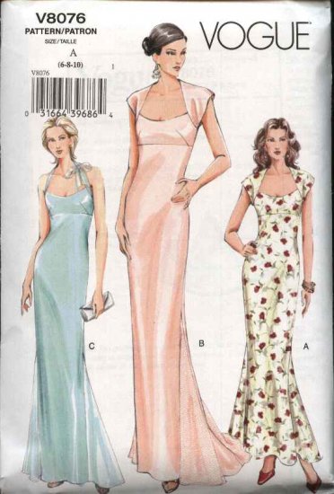 Vogue Sewing Pattern  8076 Misses Size 6 8 10 Formal  Dress  