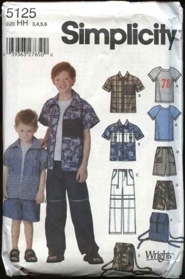 Simplicity Sewing Pattern 5125 Boys Size 3-6 Wardrobe Shirt Knit T ...