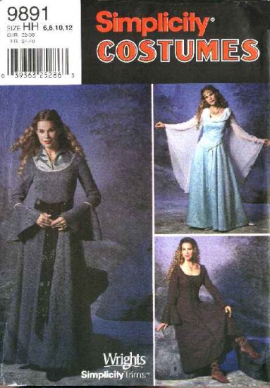 Simplicity Sewing Pattern 9891 Misses Size 6-12 Renaissance Medieval ...