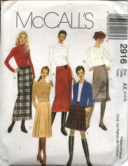McCall's Sewing Pattern 2916 Misses Size 4-6-8 Straight Pleated Long ...