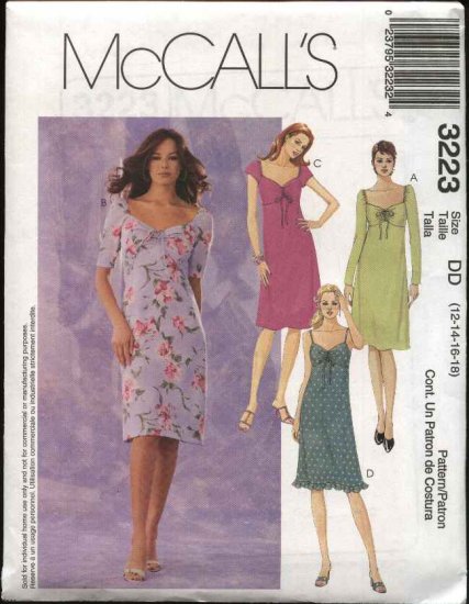 McCall's Sewing Pattern 3223 Misses Size 12-18 Sundress Ruched Bustline ...