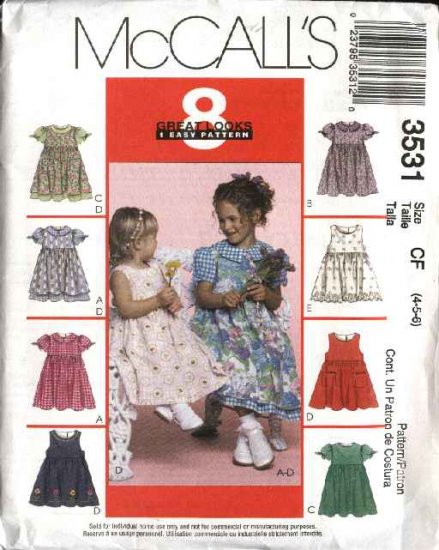 McCall's Sewing Pattern 3531 Girls Size 4-6 Easy Full Skirt Dresses ...