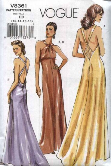 Vogue Sewing Pattern  8361 Misses Size 12 18 Easy  Halter 