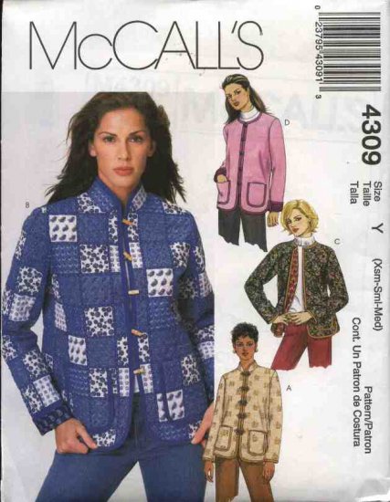 McCall's Sewing Pattern 4309 Misses Size 4-14 Lined Quilted Cardigan Jacket