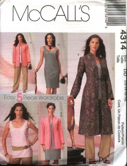 McCall's Sewing Pattern 4314 Misses Size 10-16 Wardrobe Unlined Jacket ...