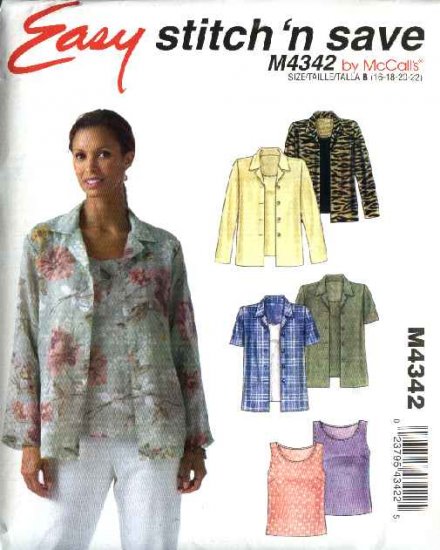McCall's Sewing Pattern 4342 Misses Size 8-14 Easy Button Front Shirts ...