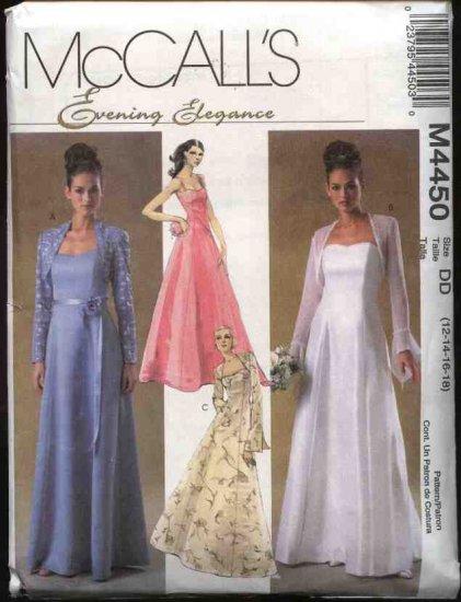 McCall's Sewing Pattern 4450 Misses Size 8-14 Strapless Formal Wedding ...