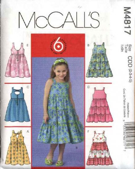 McCall's Sewing Pattern 4817 Girls Size 2-3-4-5 Easy Sundress Summer ...