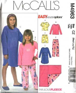McCall's Sewing Pattern 4963 Girls Size 7-16 Pajamas Gown Tops Pull on ...