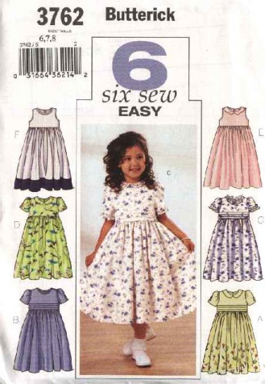 Butterick Sewing Pattern 3762 Girls Size 6 7 8 Easy Classic Raised